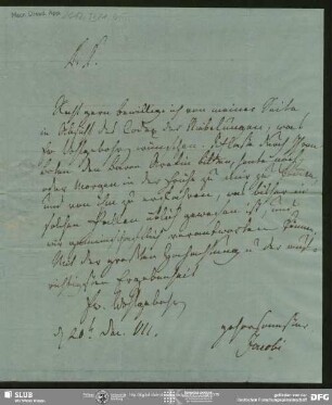 Eigenh. Brief von Friedrich Heinrich Jacobi an August Wilhelm von Schlegel, München, 20.12.1807