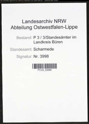 Heiratsregister Standesamt Scharmede