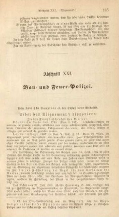 Abschnitt XXI. Bau- und Feuer-Polizei