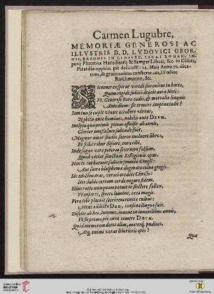 Carmen Lugubre, memoriae generosi ac illustris d.d. ludovici georgii