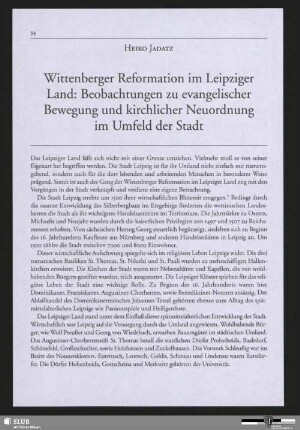 Wittenberger Reformation im Leipziger Land: Beobachtungen zu evangelischer Bewegung und kirchlicher Neuordnung im Umfeld der Stadt
