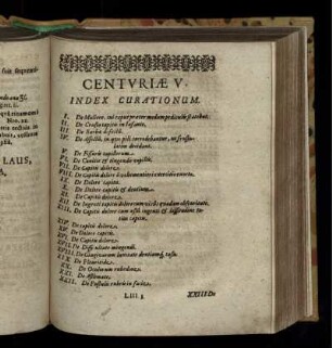Centuriae V. Index Curationum (ohne Verweisung auf die Seitenzahl)