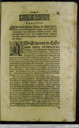 Leichenpredigt : Geistliche Freuden-Fahne. Praefaftio. Textus. Exordium Concionis. Pars Prima. Pars Secunda. Pars Tertia. Usus