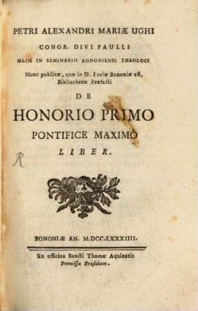De Honorio I. Pontifice Maximo liber
