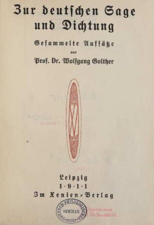 Zur deutschen Sage und Dichtung : gesammelte Aufsätze
