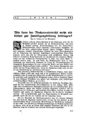 Wie kann der Rechenunterricht mehr als bisher zur Intelligenzbildung beitragen?