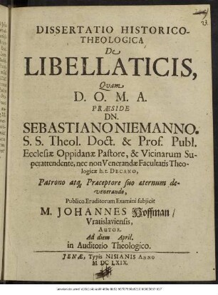 Dissertatio Historico-Theologica De Libellaticis