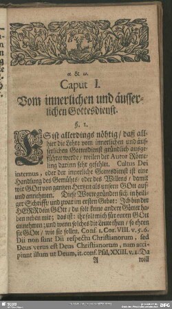 Caput I. Vom innerlichen und äusserlichen Gottesdienst