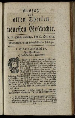 XLII. Stück. Coburg, den 16. Oct. 1754.