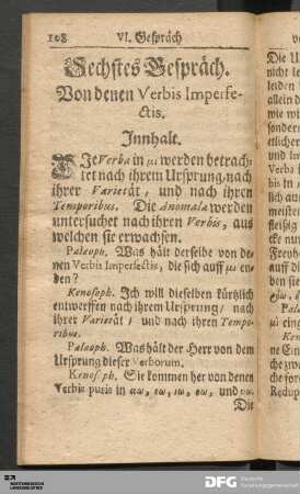 Sechstes Gespräch. Von denen Verbis Imperfectis.