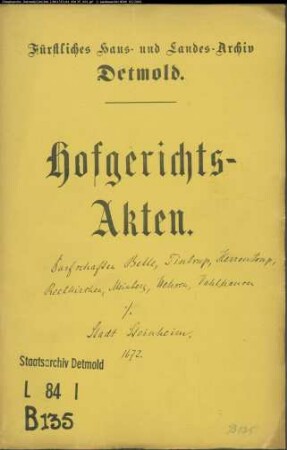 Belle, Tintrup, Herrentrup, Reelkirchen, Meinberg, Wehren und Vahlhausen, Dorfschaften gegen Stadt Steinheim - abgehauene Potten (Baumpflanzen, Setzlinge)