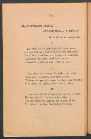 Al inspirador poeta Carlos Guido y Spano : En el día de su cumpleaños.