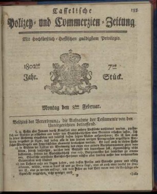 7tes Stueck, Montag den 8ten Februar 1802