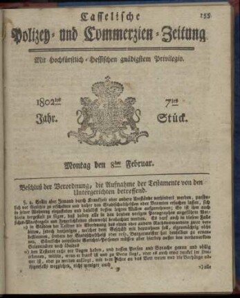 7tes Stueck, Montag den 8ten Februar 1802