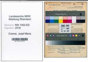 Entnazifizierung Josef Maria Cremer, geb. 02.04.1898 (Lehrer)
