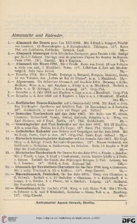 Almanache und Kalender (Nr. 1-289)