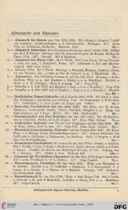 Almanache und Kalender (Nr. 1-289)