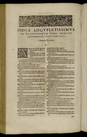 Index Locupletissimus In Responsorum Iuris Ernesti Cothmanni Iurisconsulti Volumen Tertium.