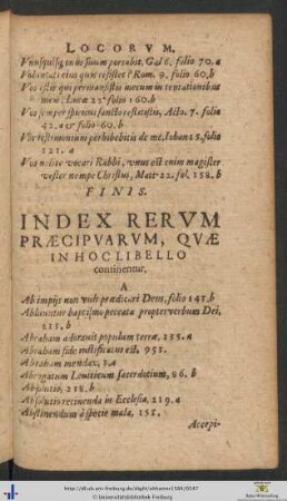 Index Rerum Præcipuarum