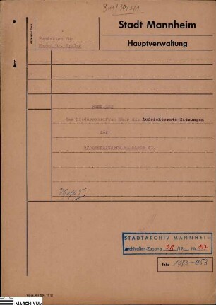 Sammlung der Niederschriften über die Aufsichtsratssitzungen der Großkraftwerk AG, Mannheim
