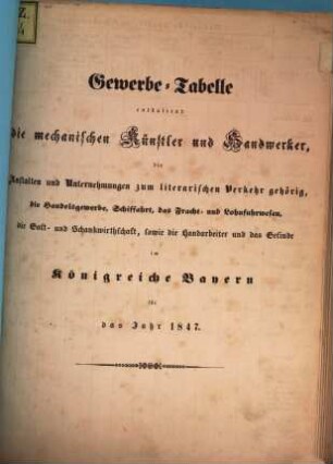 Gewerbe-Tabelle (der Zollvereins-Staaten). 1847