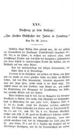 Nachtrag zu dem Aufsatze : "Zur ältesten Geschichte der Juden in Hamburg."