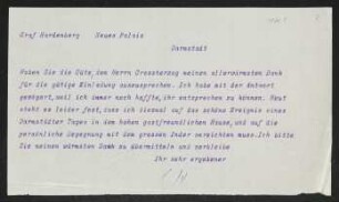 Brief von Gerhart Hauptmann an Kuno Ferdinand von Hardenberg