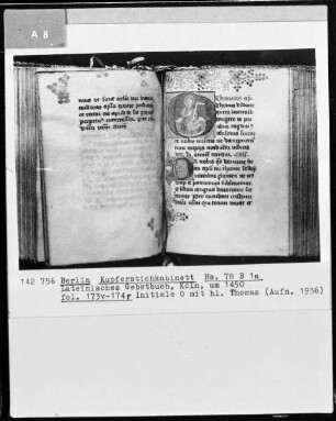 fol. 173v-174r: Initiale O mit dem heiligen Thomas