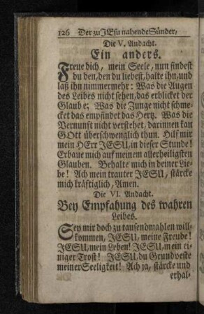 Die VI. Andacht. Bey Empfahung des wahren Leibes.
