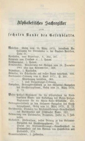 Alphabetisches Sachregister zum sechsten Bande des Gesetzblatts
