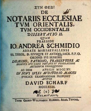 De notariis ecclesiae tum orientalis tum occidentalis diss., 2