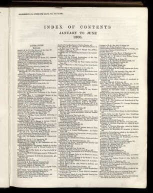 INDEX OF CONTENTS JANUARY TO JUNE 1888.