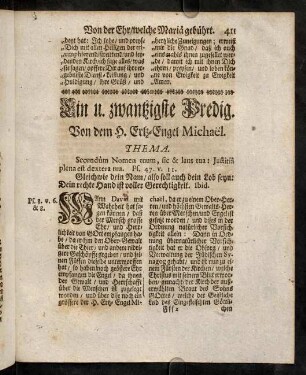 411-427, Ein u. zwanzigste Predig. Von dem h. Erz-Engel Michael.