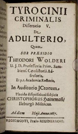 Dissertatio V. De Adulterio