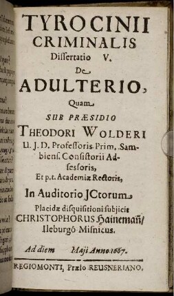 Dissertatio V. De Adulterio