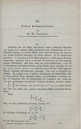 XII. Ueber Kettenbrüche.