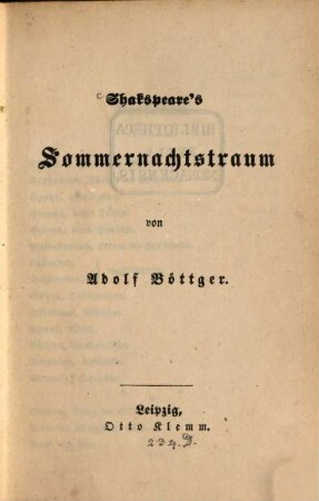Shakspeare's Sommernachtstraum von Adolf Böttger
