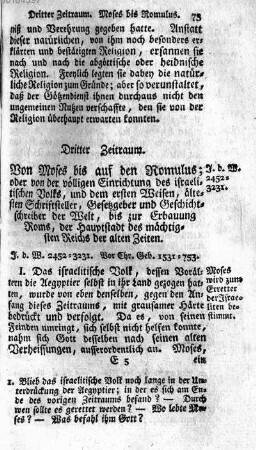 Dritter Zeitraum. Von Moses bis auf den Romulus