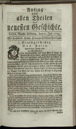 XXIX. Nachlese. Coburg, den 21. Jul. 1753.