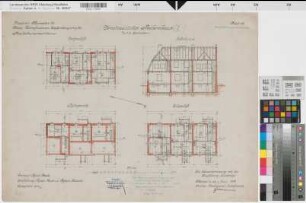 Münster (Münster) Trainkaserne Nordwestliches Reihenhaus (3.u.4. Eskadron) Bl. 15 Grundrisse, Schnitt (1912)1917(1920/27) 1 : 100 50 x 67 farb. Druck mit Einzeichnungen Maschke, Regierungsbaumeister Hochbauamt Münster