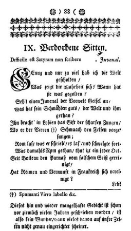 IX. Verdorbene Sitten.