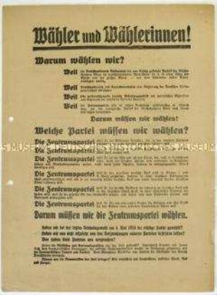 Aufruf der Zentrumspartei zur Reichstagswahl am 7. Dezember 1924