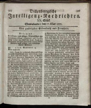 XX. Stück. Sonnabends: den 17. May 1777.