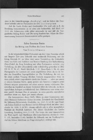 Salvo Saxoniae limite : Ein Beitrag zum Problem des Limes Saxoniae