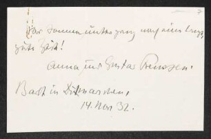 Brief von Gustav Frenssen und Anna Frenssen an Gerhart Hauptmann