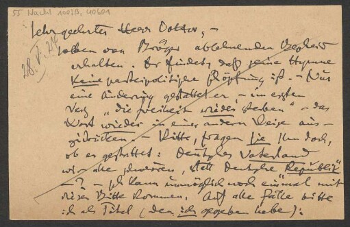 Brief an Ludwig Strecker an B. Schott's Söhne : 26.05.1924