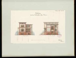 Ländliches Wohnhaus, Berlin-Lichterfelde Monatskonkurrenz April 1881: Aufriss Straßenansicht, Seitenansicht; Maßstabsleiste