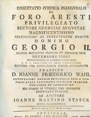 Dissertatio Ivridica Inavgvralis De Foro Aresti Privilegiato