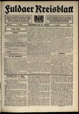 Erste Ausgabe vom Samstag, den 21. Januar 1911.