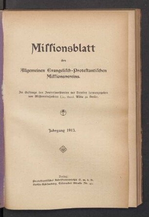 29.1913: Missionsblatt des Allgemeinen Evangelisch-Protestantischen Missionsvereins